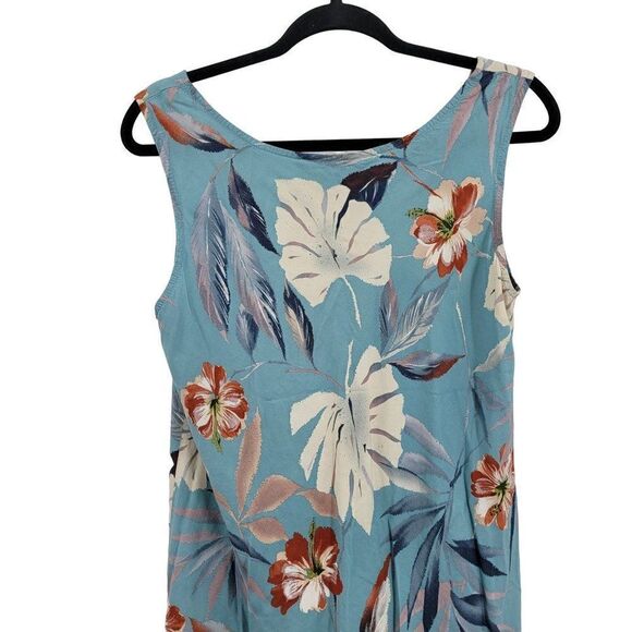 Vintage 80's Cooke Street Dress Hawaiian Sleeveless Shift Mini Palm Blue XL USA - Picture 6 of 13